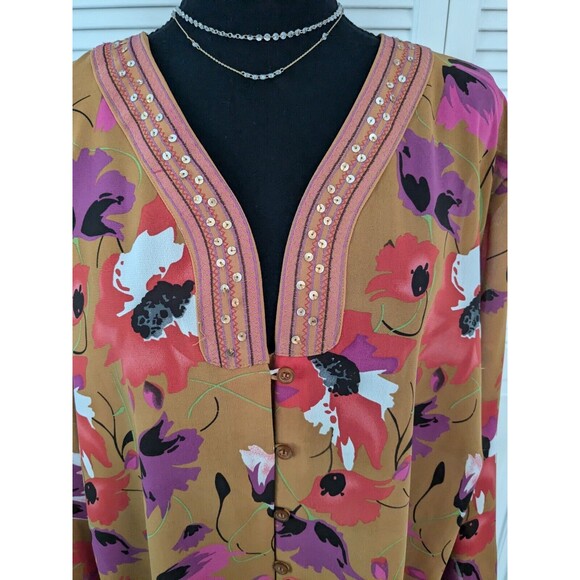 Maggie Barnes Floral Tunic in Mustard/Pink, Size 22 - Picture 3 of 13
